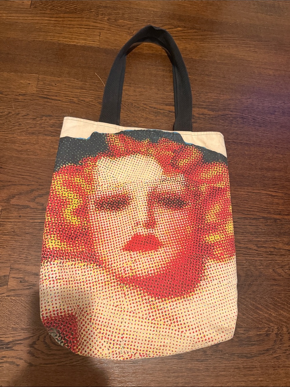 Vintage Canvas Tote Bag with Pop-Art Face